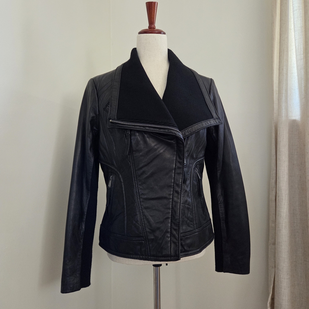 Michael Kors Leather Moto Jacket, Black